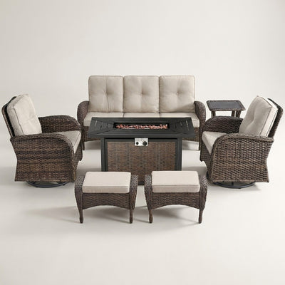 Outdoor Patio Furniture Set Built for Year-Round Entertaining, Fire Pit Table, Weather-Resistant Wicker, 4-Inch Cushions