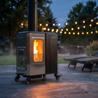 110,000 BTU Pellet Patio Heater for Outdoor Use with Tempered Glass Window Ideal for Backyard