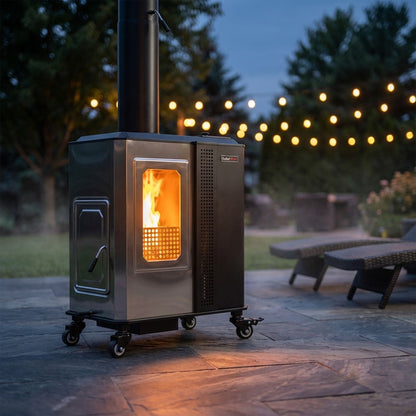 110,000 BTU Pellet Patio Heater for Outdoor Use with Tempered Glass Window Ideal for Backyard — Studio Shot