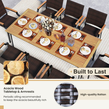 9PCS Patio Dining Set W/79'' Rectangular Dining Table & 8