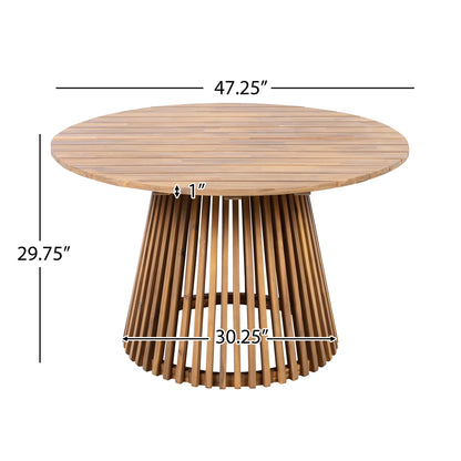 5-Piece Outdoor Patio Dining Table Set with Rope Armchairs & Navy Cushions, Light Teak+Beige