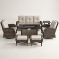 Outdoor Patio Furniture Set Built for Year-Round Entertaining, Fire Pit Table, Weather-Resistant Wicker, 4-Inch Cushions