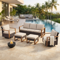 Luxury Outdoor Wicker Patio Furniture Set,5 Piece Deep Seating Outdoor Conversation Set with Patio Swivel Rocker Patio Chairs,Rattan Couch and Ottomans for Deck Porch Poolside — Studio Shot