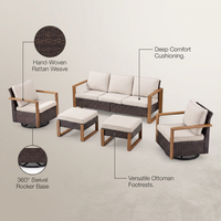 Luxury Outdoor Wicker Patio Furniture Set,5 Piece Deep Seating Outdoor Conversation Set with Patio Swivel Rocker Patio Chairs,Rattan Couch and Ottomans for Deck Porch Poolside — infographic