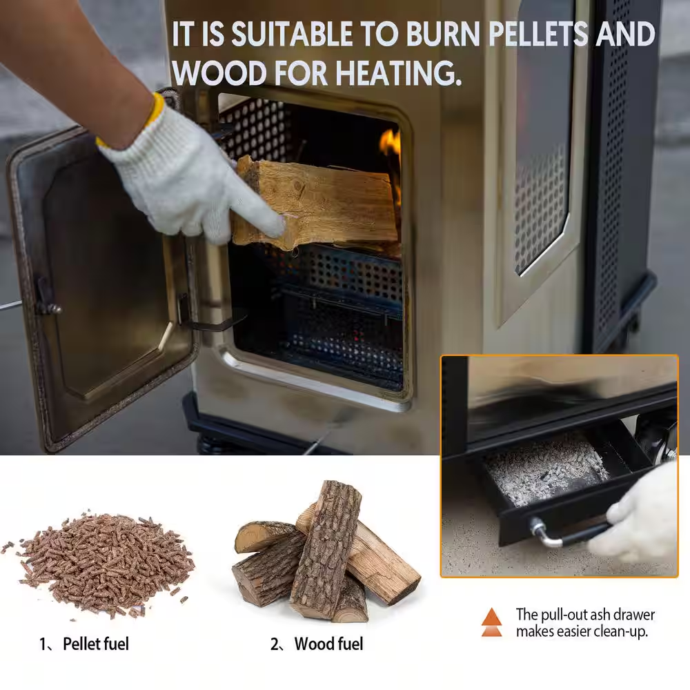 110,000 BTU Pellet Patio Heater for Outdoor Use with Tempered Glass Window Ideal for Backyard
