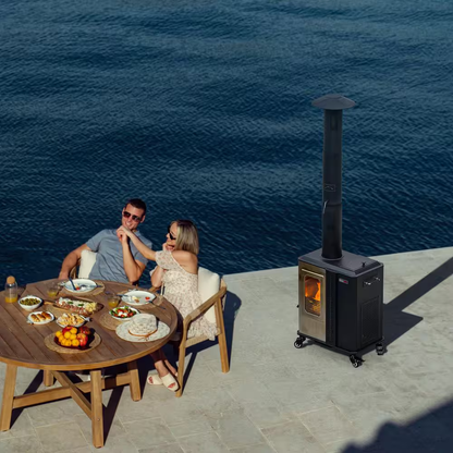 110,000 BTU Pellet Patio Heater for Outdoor Use with Tempered Glass Window Ideal for Backyard