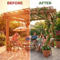 Cedar Pergola Built for Natural Shade Creation, 100% Cedar Wood, Traditional Arbor Design, Ground Anchor System — Before & After