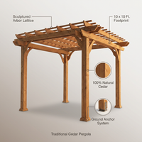 Cedar Pergola Built for Natural Shade Creation, 100% Cedar Wood, Traditional Arbor Design, Ground Anchor System — infographic