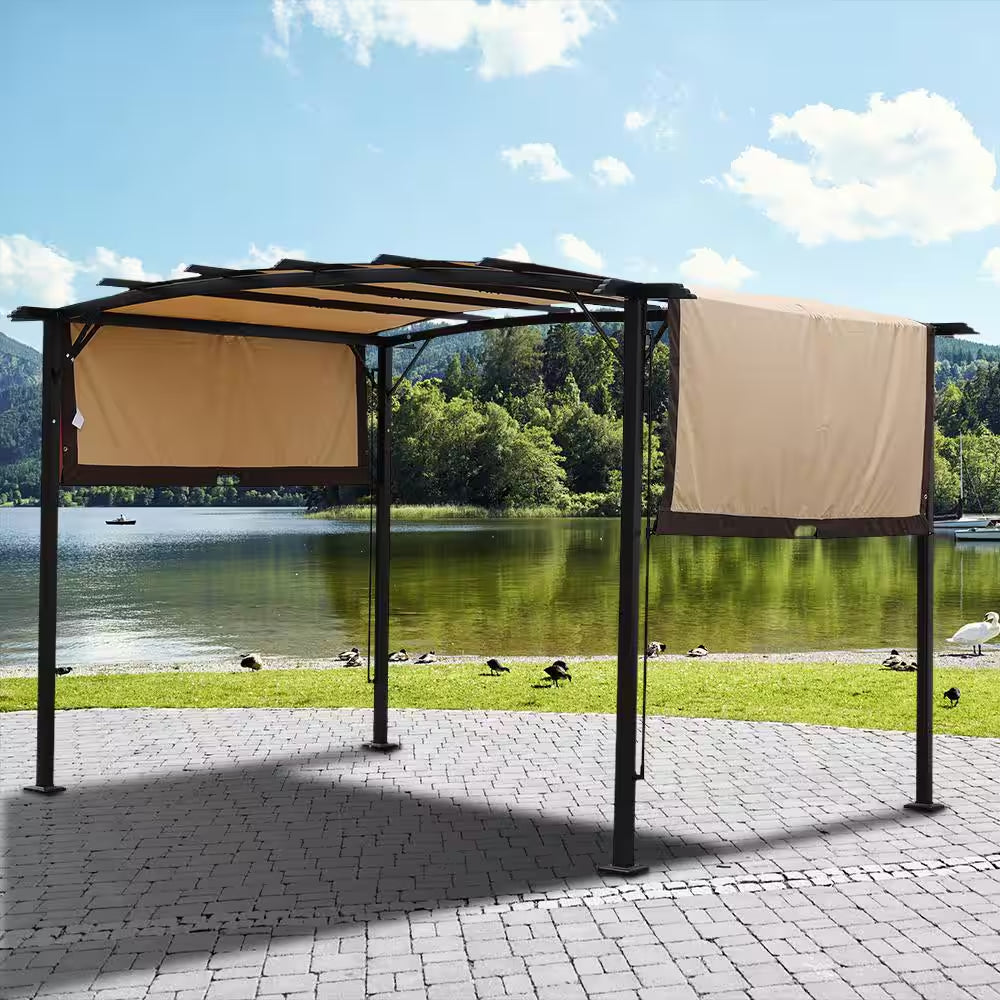 12 Ft. X 9 Ft. Outdoor Pergola Steel Frame Patio Gazebo, Retractable Shade Canopy, Sunshelter Pergola for Gardens
