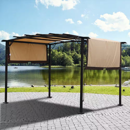 12 Ft. X 9 Ft. Outdoor Pergola Steel Frame Patio Gazebo, Retractable Shade Canopy, Sunshelter Pergola for Gardens