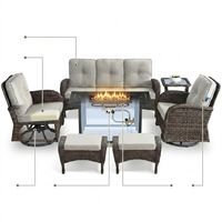 7 Piece Outdoor Patio Furniture Set, Patio Furniture Set with Fire Pit Table Rattan Wicker Patio Furniture Set, Brown Wicker & Beige Cushion — How It Works