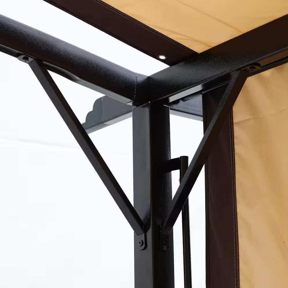 12 Ft. X 9 Ft. Outdoor Pergola Steel Frame Patio Gazebo, Retractable Shade Canopy, Sunshelter Pergola for Gardens